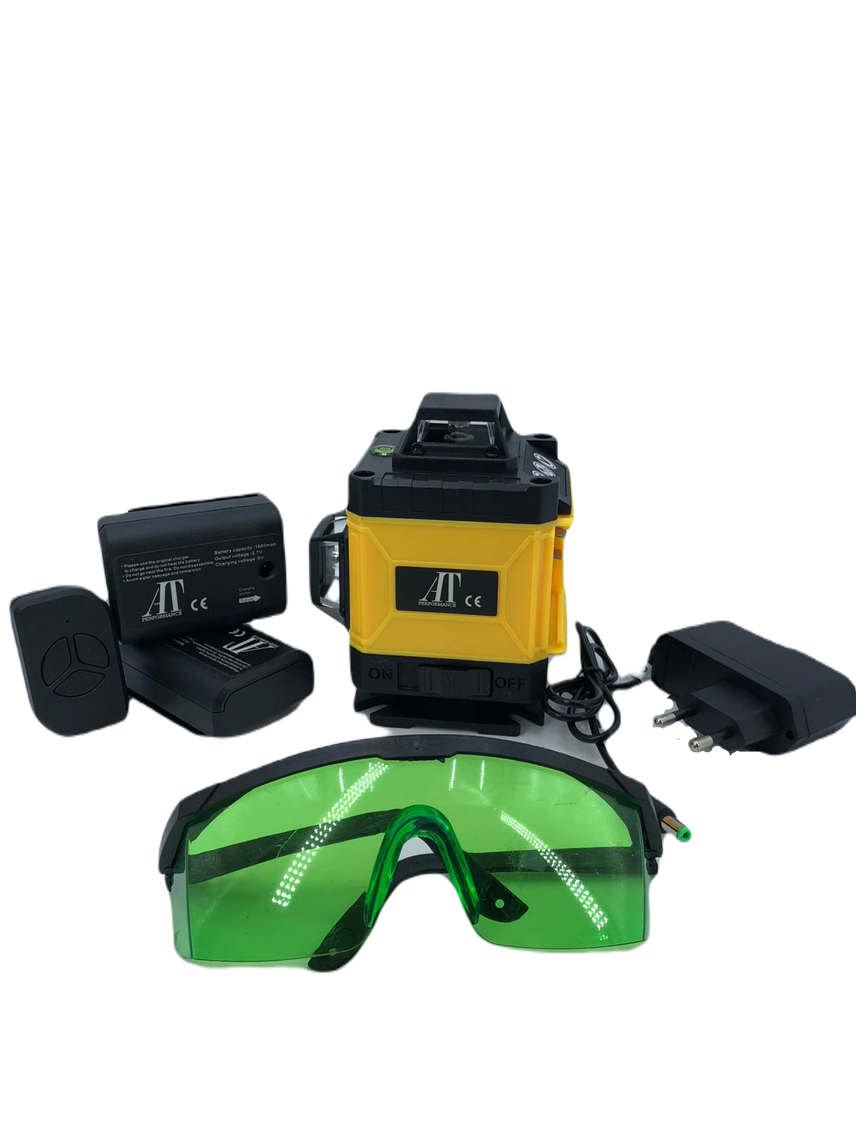 Nivel laser 4D cu 16 linii, AT PERFORMANCE®, 360°, Platforma de ridicare, cu autonivelare, Telecomanda, Lumina verde, Trepied 150 cm, Negru/GALBEN.